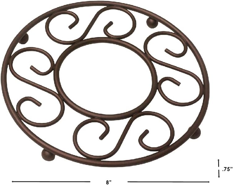 Scroll Collection Steel Trivet for Hot Dishes, Pots And Pans, Round Design & Dinning Table, Bronze