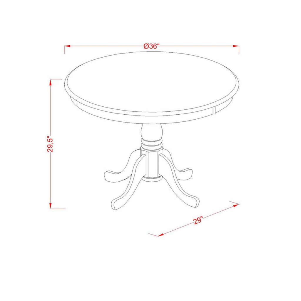 West Furniture ANT-BLK-TP Antique Kitchen Dining Table - a Round Solid Wood Table Top with Pedestal Base, 36x36 Inch