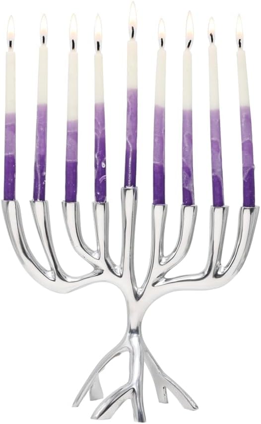 Modern Tree of Life Hanukkah - Contemporary Aluminum Design - Three Fits Standard Hanukkah Candles (7 Inch)