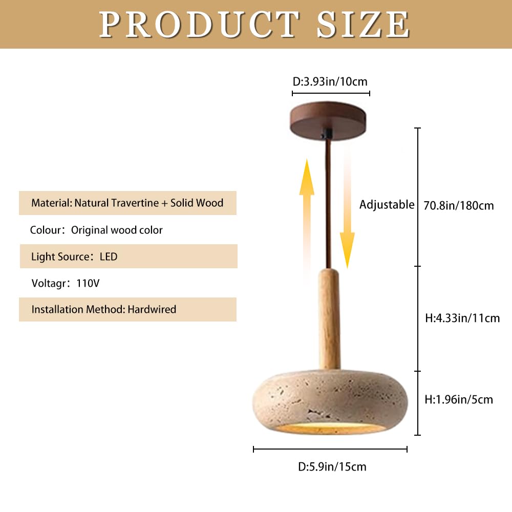 Natural Yellow Travertine Pendant Light, Wabi Sabi Pendant Light Fixture