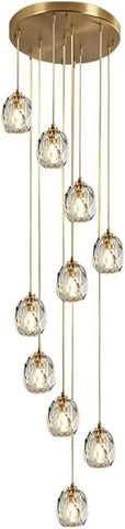 Chandelier Light Modern Chandelier Copper Crystal Pendant Light 47" Long Adjustable Ceiling Light for Living Room Staircase Hotel Ceiling Lighting Fixture(10 Head) A116-B0DHGP8BZQ