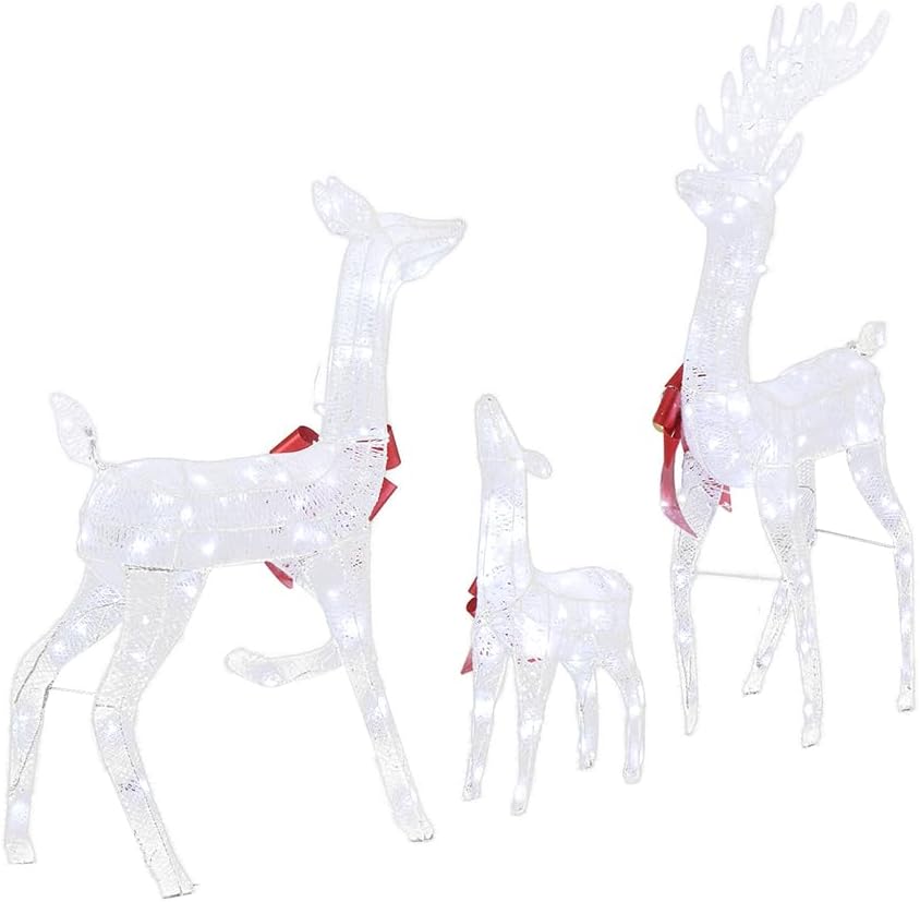 3-Piece Large Lighted Christmas Deer Family Set Decor, White
