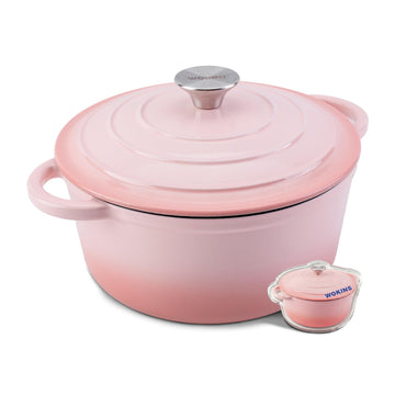 Enameled Cast Iron Round Dutch Oven -7QT Pot With Lid, Pink