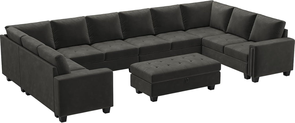 Oversized Modular Sectional Sofa U Shaped Sofa with Storage Ottoman Convertible 10-Seater Velvet Sectional Sofa with
