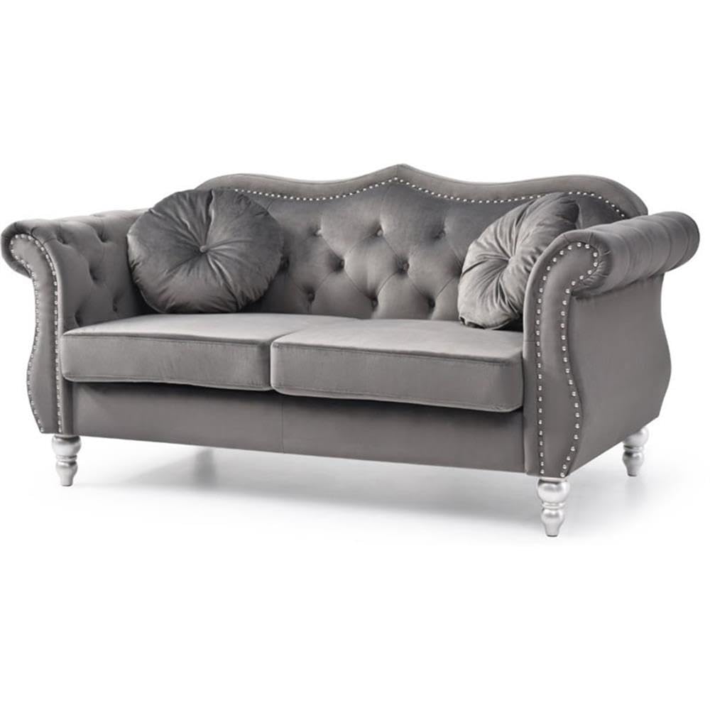 Hollywood Velvet Upholstered Loveseat in Dark Gray