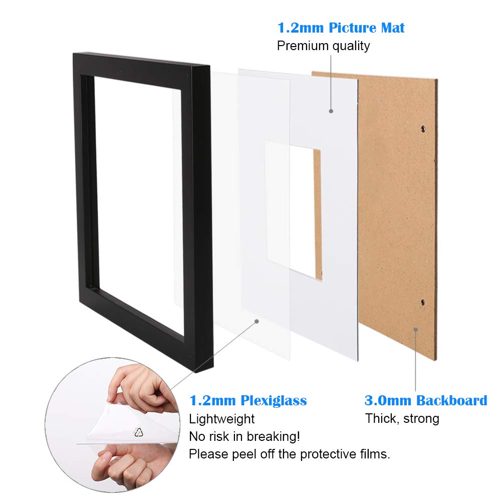A2 Picture Frames Set of 2 Matted for A3 - Solid Wood Acrylic Plexiglass Front for Wall Mounting Hanging Vertically