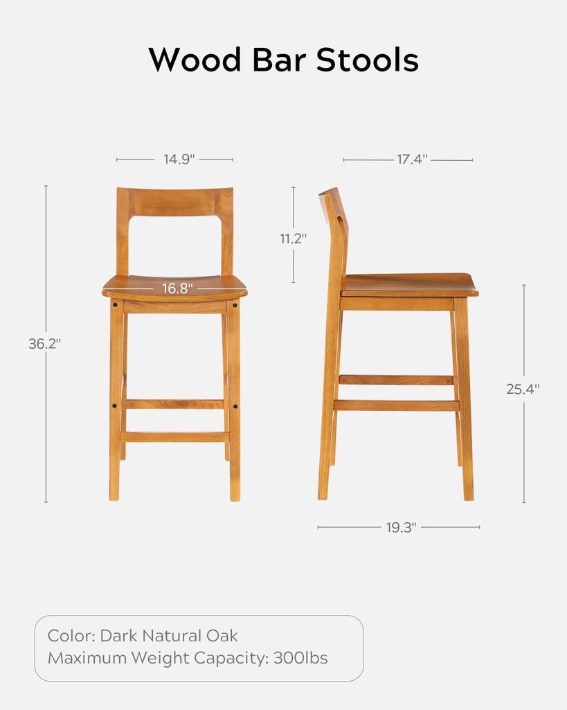 Counter Height Stools Set of 3, Farmhouse 25" Bar Stools with Solid Wood Legs & Back, Mid Century Modern Barstools