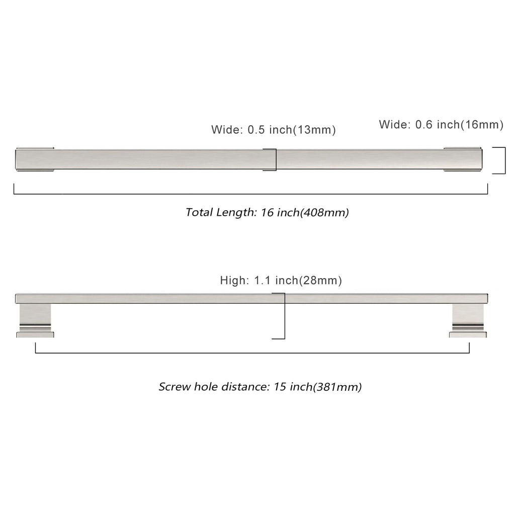 6 Pack Brushed Satin Nickel Cabinet Pulls 15 Inch(381MM) Hole Centers Kitchen Cabinet Handles Cabinet Hardware