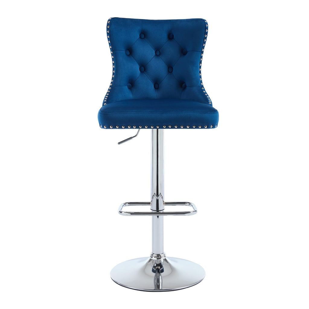 Swivel Barstools Set of 2 with Ring Pull Modern Velvet Adjustable Stools with High Tufted Back Upholstered Kitchen