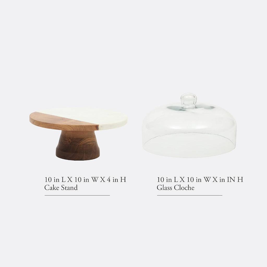 Ridgehaven 10" Marble & Wood Cake Stand, Serving Platter, Charcuterie Board, and Center Piece Home Décor With Glass