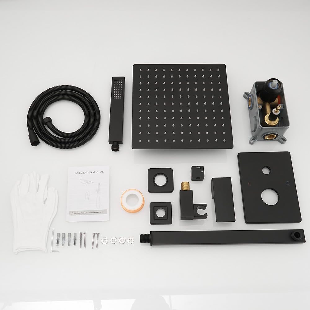 Matte Black Shower System 10 Inch Bathroom Luxury Rain Mixer Shower Combo Set Wall Mounted Rainfall Shower Head and