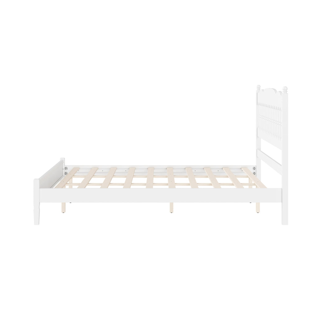 Farmhouse Wood Bed Frame with Spindle Headboard, White