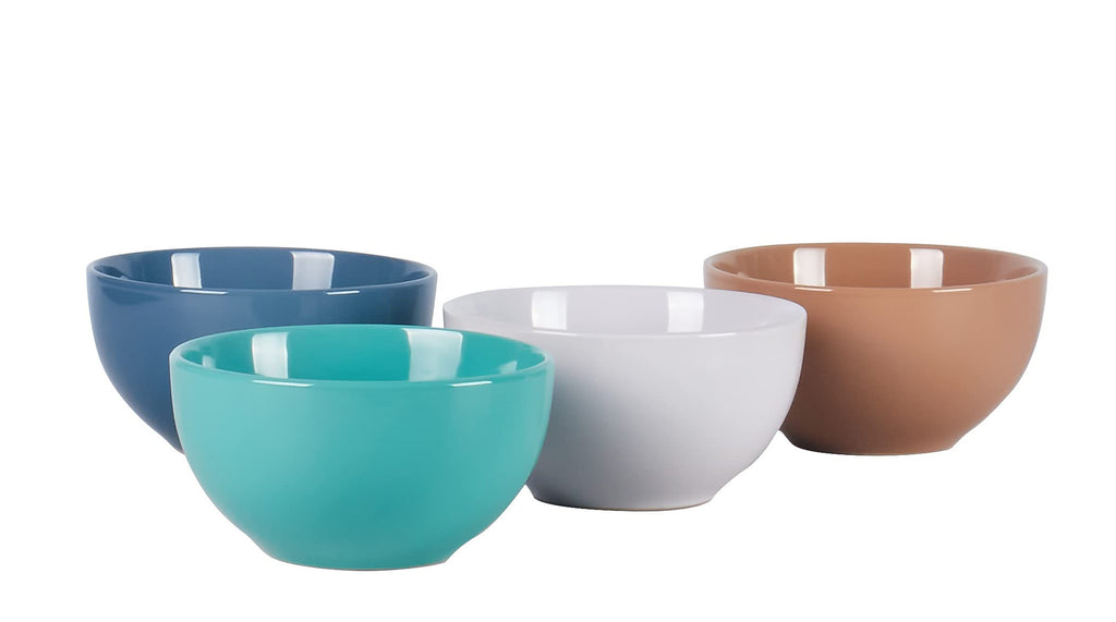 Color Wave Stoneware 16pc Dinnerware Set, Earth Paint Mixed Colors of White, Beige, Turquoise and Dark Blue