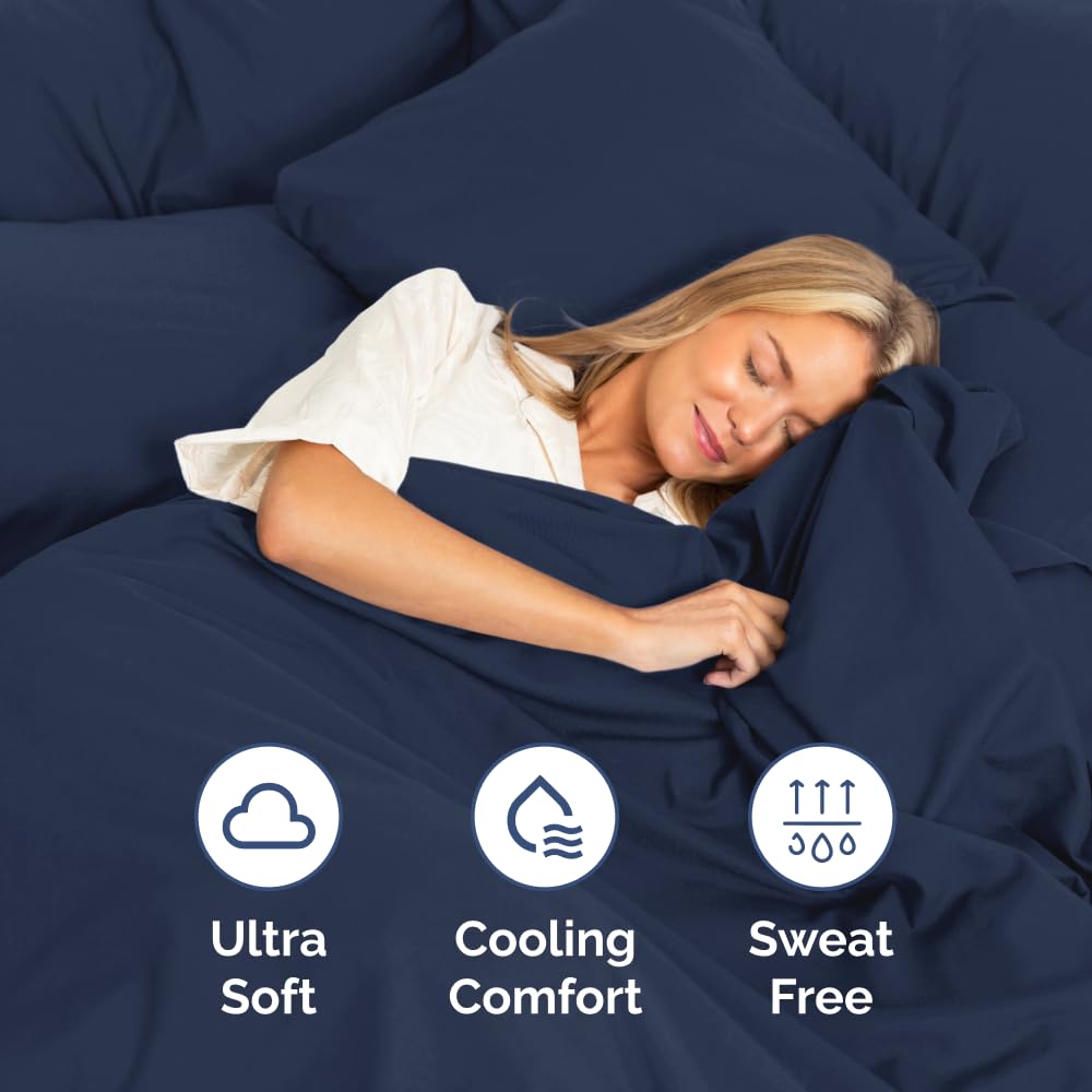 Split Cal King Bed Sheet Set - 5 Piece Split Cal King Sheets - Navy Blue