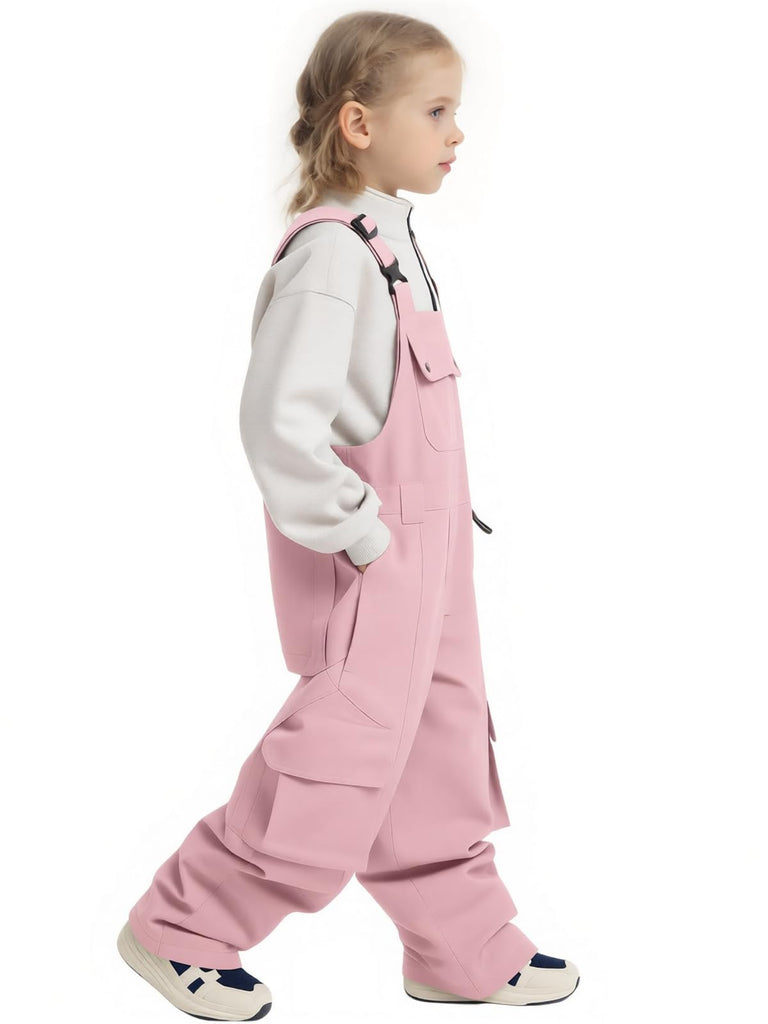 Kids Snow Bibs Boys Girls Ski Snowboard Pants (140cm,L Pink)