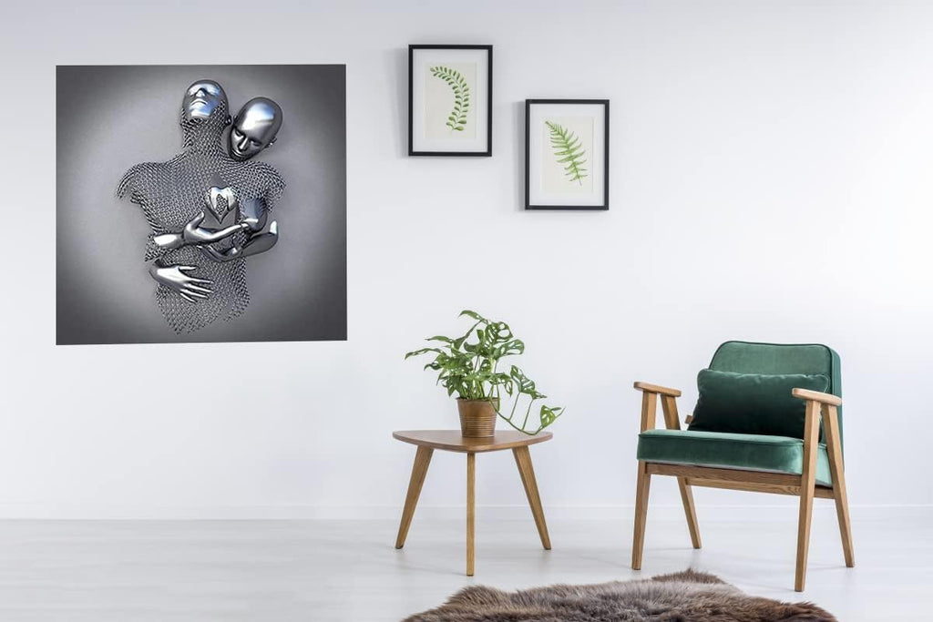 3D Wall Art Decor Artwork Figure Statue Modern Art Canvas Painting,Large Wall Art Bedroom Decoration (Hold Gray Heart)