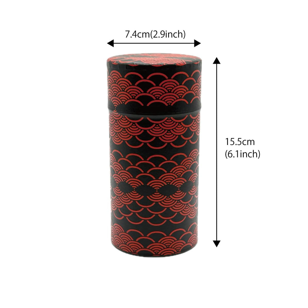 Japanese Tea Canister Tin KAMAKURABORI Nami(Wave) Pattern/Double Lid/Japanese Washi Paper Pasted /200g Tea