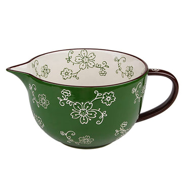 Cherry Blossom Pattern Kitchen Ceramic Mixing Bowl, 1 Quart Large Bowl, with Pouring Spout and Handle