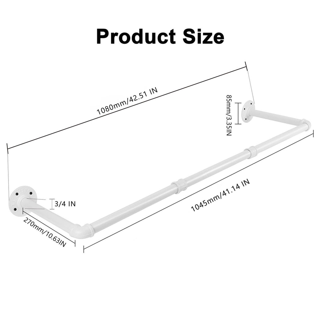 Industrial Iron Pipe Clothes Hanging Bar DIY Wall-Mounted Garment Rack Heavy Duty Clothing Rack , Laundry Room
