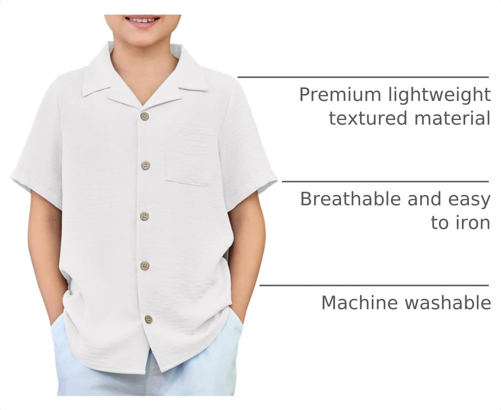 Boys Short Sleeve Button Down Shirt Texture Summer Beach Shirts