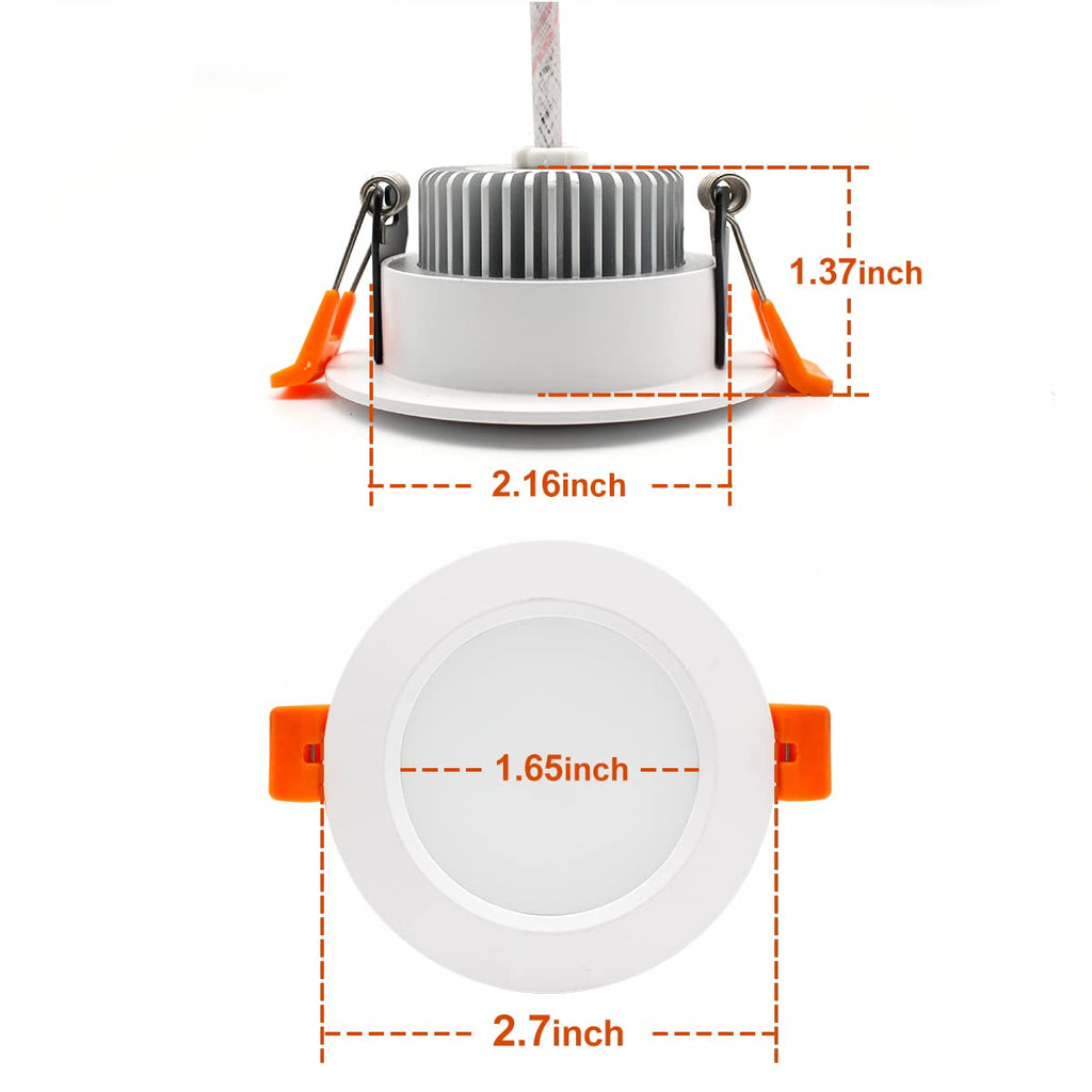 2 Inch LED Recessed Lighting, Dimmable LED Downlight 3W (35W Halogen Equivalent), CRI80+, 5000K Daylight White