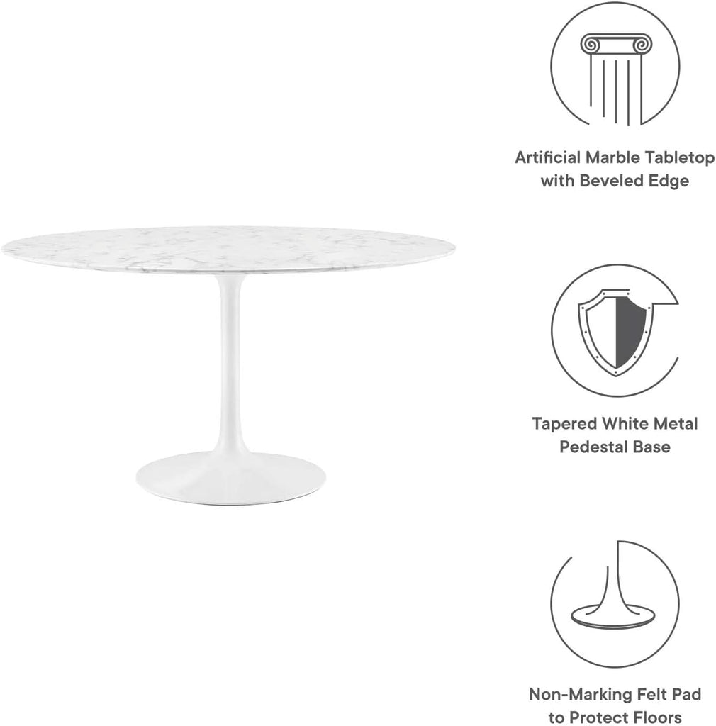 Lippa 47" Mid-Century Dining Table with Round Artificial Marble Top in White