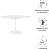 Lippa 47" Mid-Century Dining Table with Round Artificial Marble Top in White