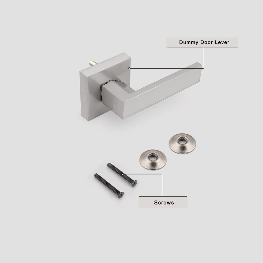 1 Pack Dummy Door Handles in Brushed Nickel, Non-Turning Interior Door Levers, Heavy Duty Single Side Pull Handles
