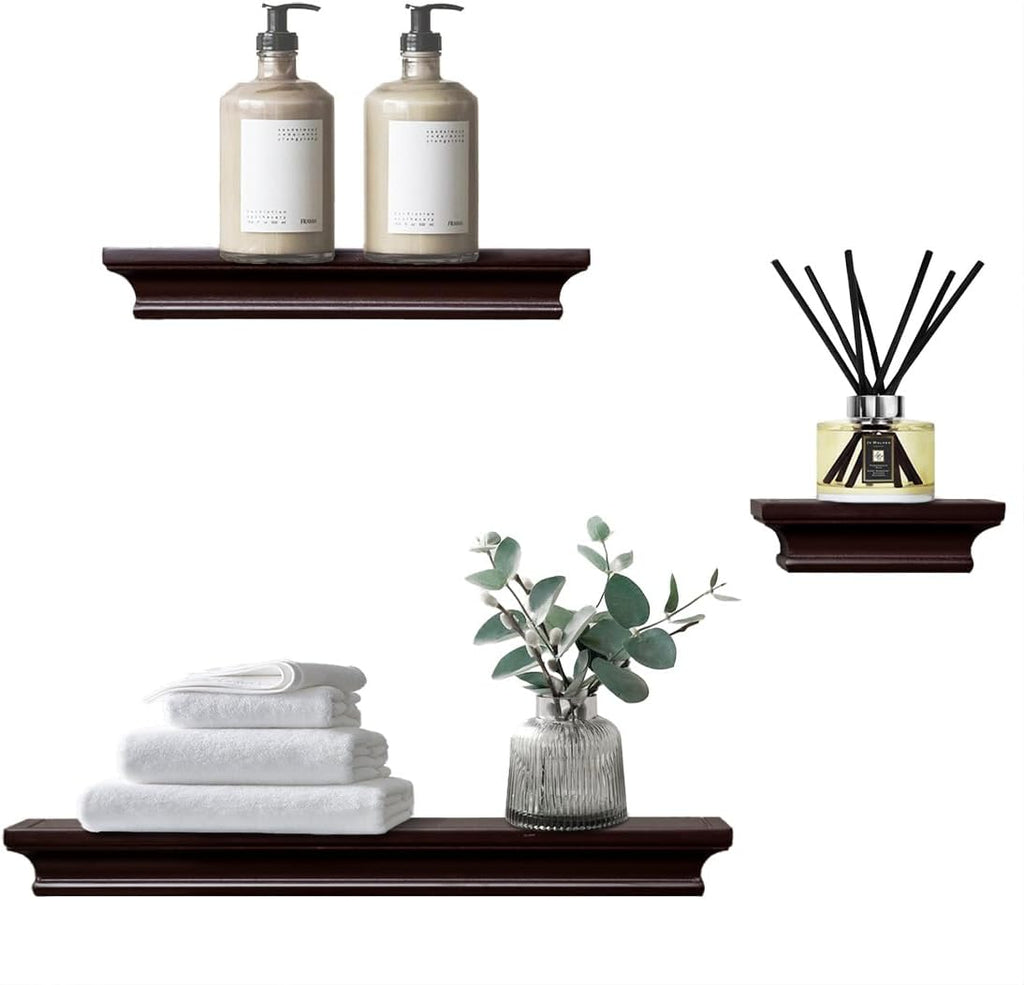 Modern Storage Floating Shelves, Perfect for Enhancing Decor and Organization in Any Room, Espresso Brown, Set of 3