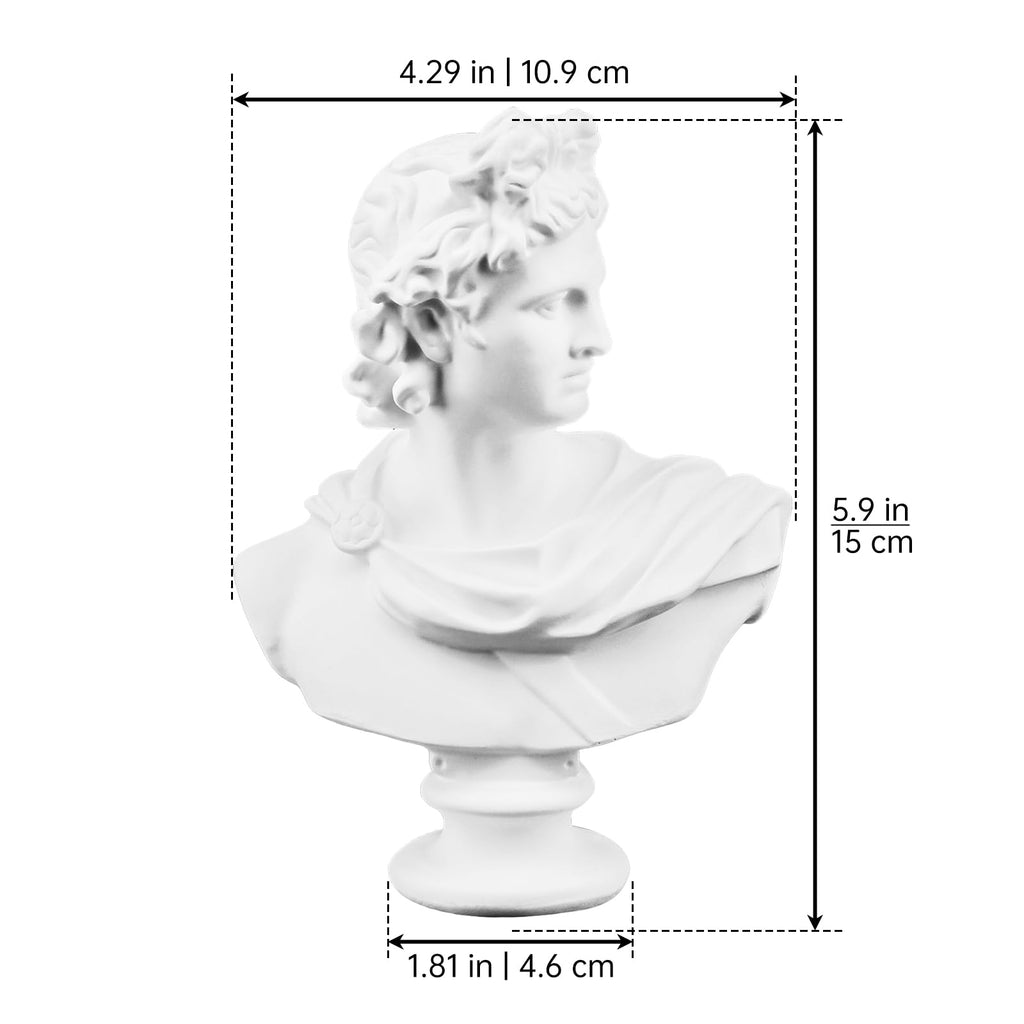 6" Apollo Bust Statue, Classic Greek Mythology Decor White Resin Sculpture