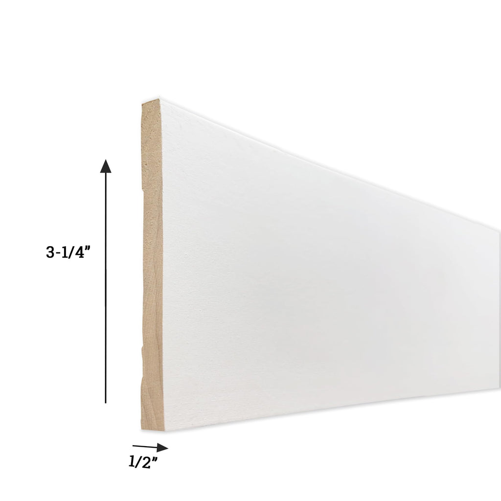 3-1/4" Baseboard Moulding, Primed Fingerjoint Poplar, Modern Craftsman Style, 1/2" x 3-1/4" x 94", 4709