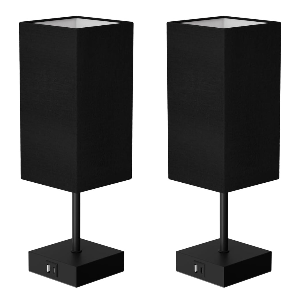 Touch Bedside Table Lamp, 14-Inch, Black, Set of 2