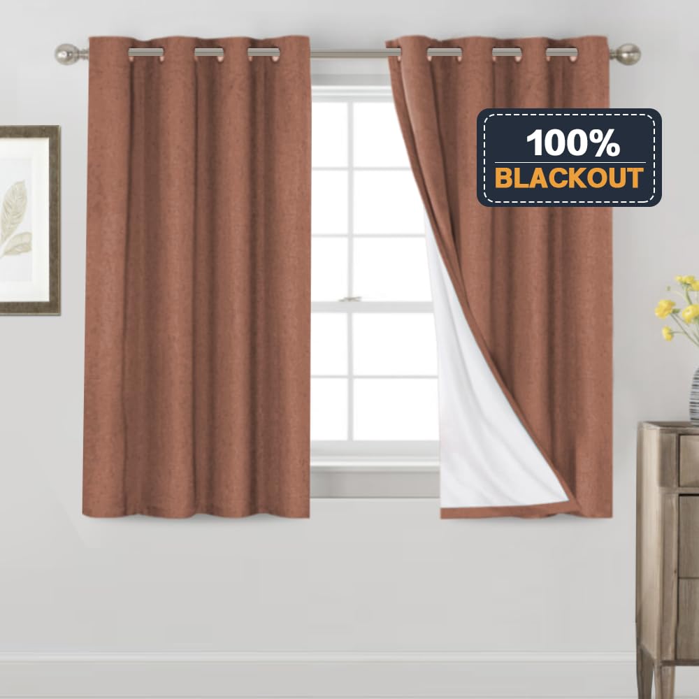 Primitive Textured Linen 100% Blackout Curtains /Living Room Blackout Curtains 54 Inches Long, Energy Saving Window