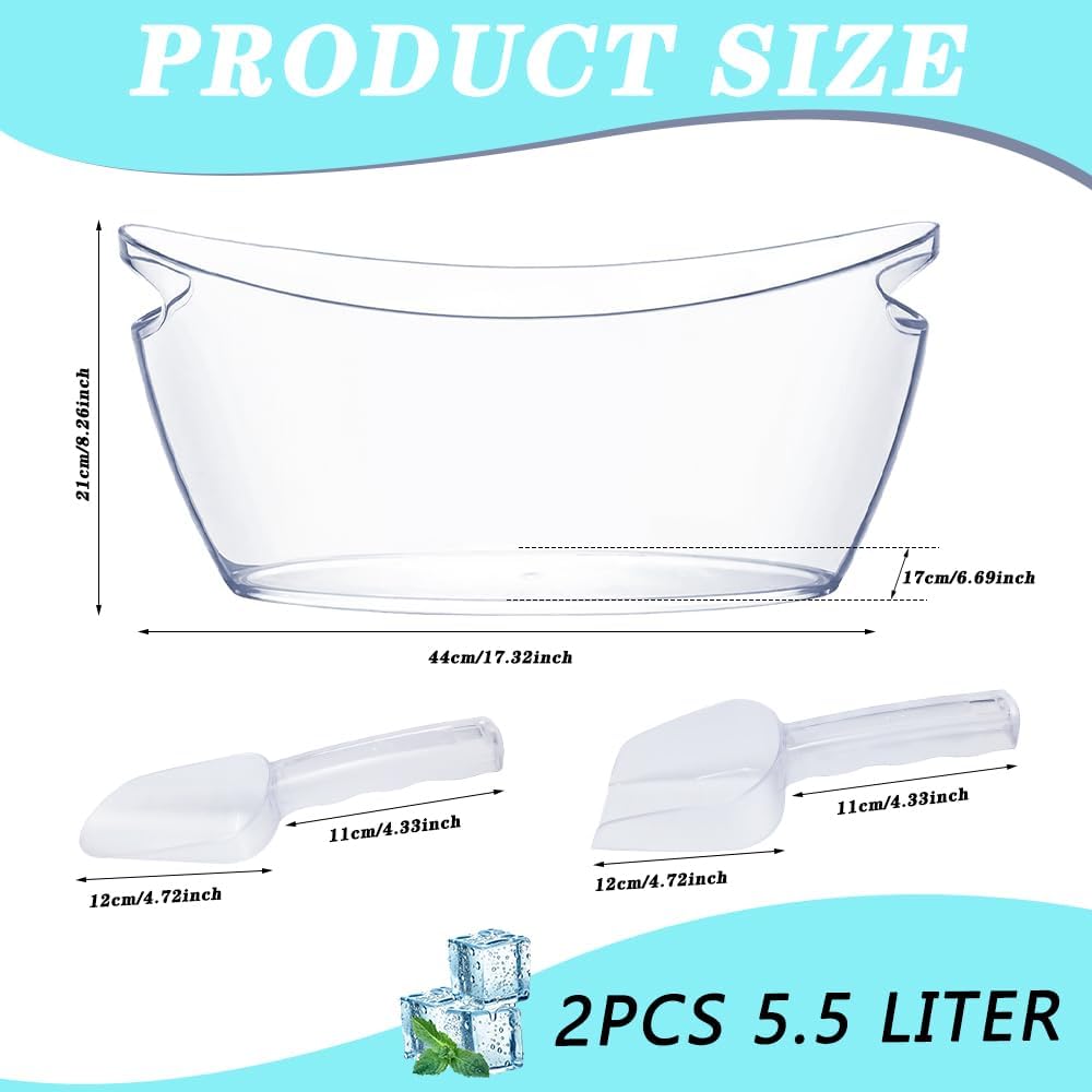 Ice Bucket, 5.5L Acrylic Ice Buckets, Large Beverage Tub for Parties, Mimosa Bar Supplies Beverage Tub - Set of 2