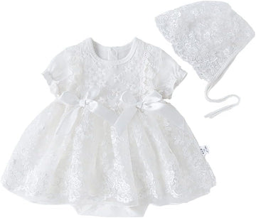Baby Girl Long Sleeve Fall Dress Flower Lace Wedding First Birthday Baptism Christening Dresses with Hat Outfit