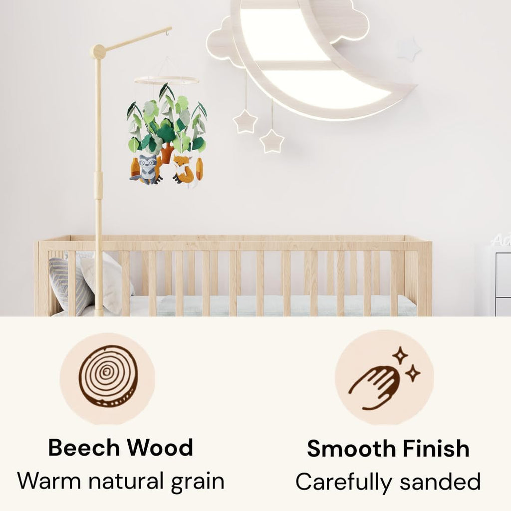 Crib Mobile Arm Wooden Floor Standing - 61 Inches Mobile Arm for Crib|Movable Baby Mobile Hanger|Strong Anti-Dumping