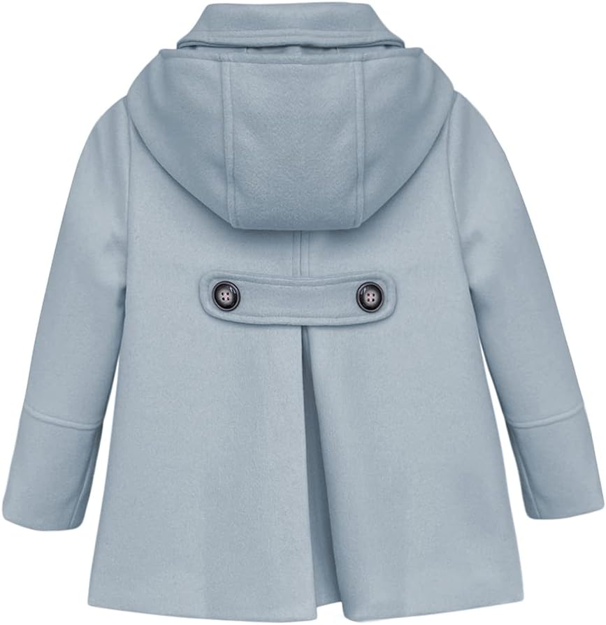 Baby Girls Button Formal Coat Toddler Kids Hooded Woolen Jacket Fall Winter Outwear