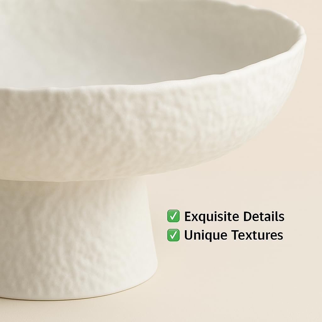 Decorative Fruit Bowls decor Counter 10.4'',Large Modern Serving Bowl, High Foot with Irregular Edge Design
