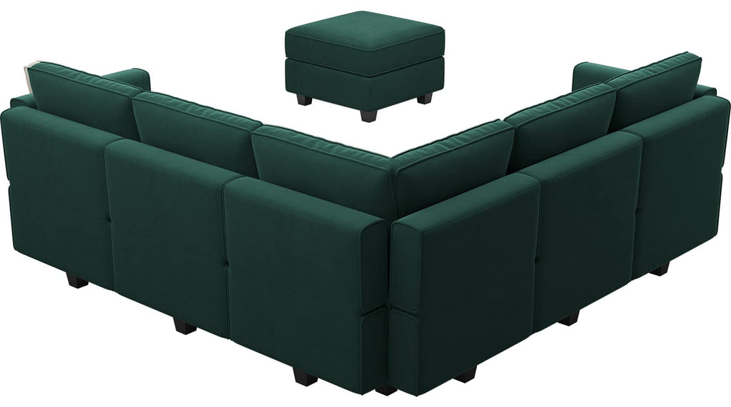 Modular Sectional Sofa with Storage Seats Velvet L Shaped Corner Couch Convertible Sectional Sofa with Chaise (Green