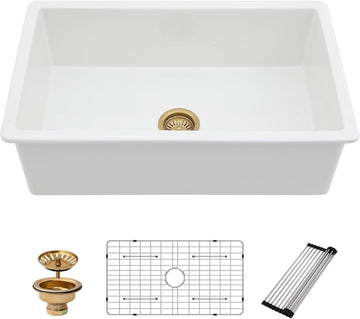 30 Inch White Undermount Sink Fireclay 30x18 Inch Dual Drop in & Undermount Kitchen Sink Porcelain Ceramic Single