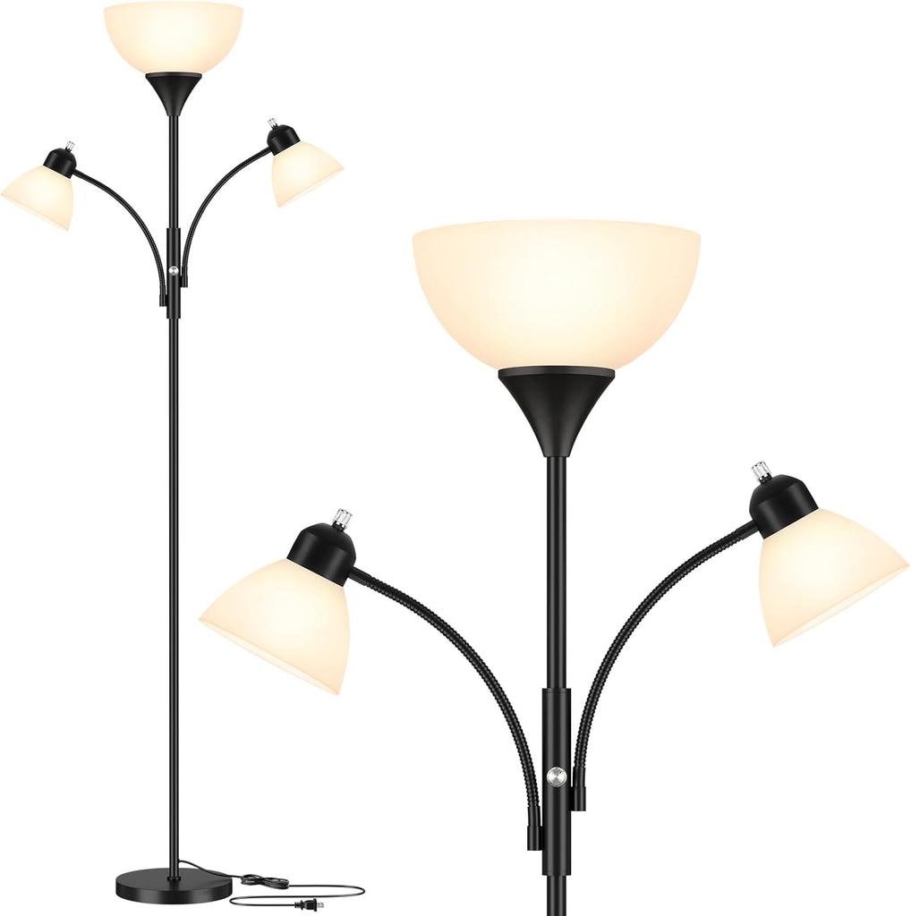 Torchiere Floor Lamps,72" Dimmable Lamp with 2 Adjustable Reading Lights, Black Tall Standing Room Lamp