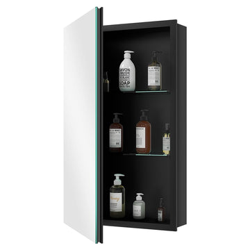 16"x26" Medicine Cabinet with Mirror, Recessed or Surface, Black
