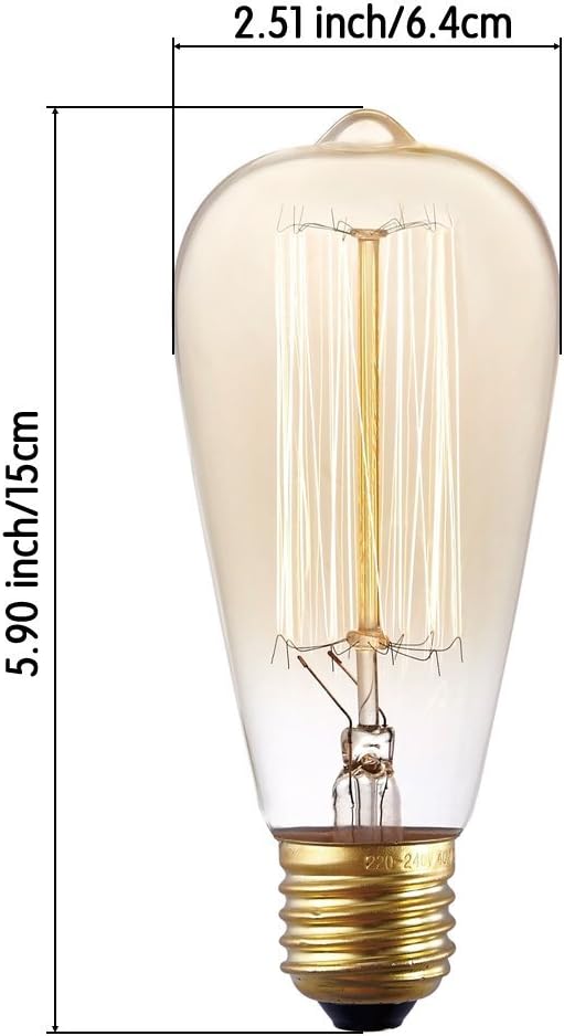 ST64 Vintage Light Bulb 6-Pack Edison Bulbs-ST64 Style 60 Watts-Dimmable, Medium (E26) Standard Base