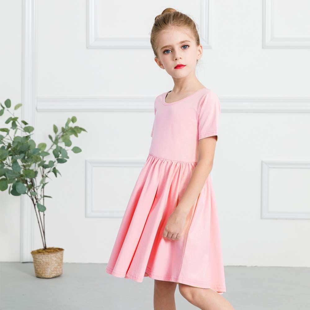 Girls Cotton Short Sleeve Twirl Skater Dress