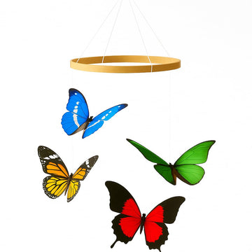 Butterfly Baby Mobile - Montessori Hanging Nursery Decor, Beech Wood Hoop & Colorful Butterflies for Crib/Play Area