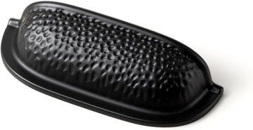 6 Pack 2 1/2 Inch Matte Black Cabinet Cup Pulls - Hammered Texture with Curved Edges, Elegant Modern Drawer Bin Handle