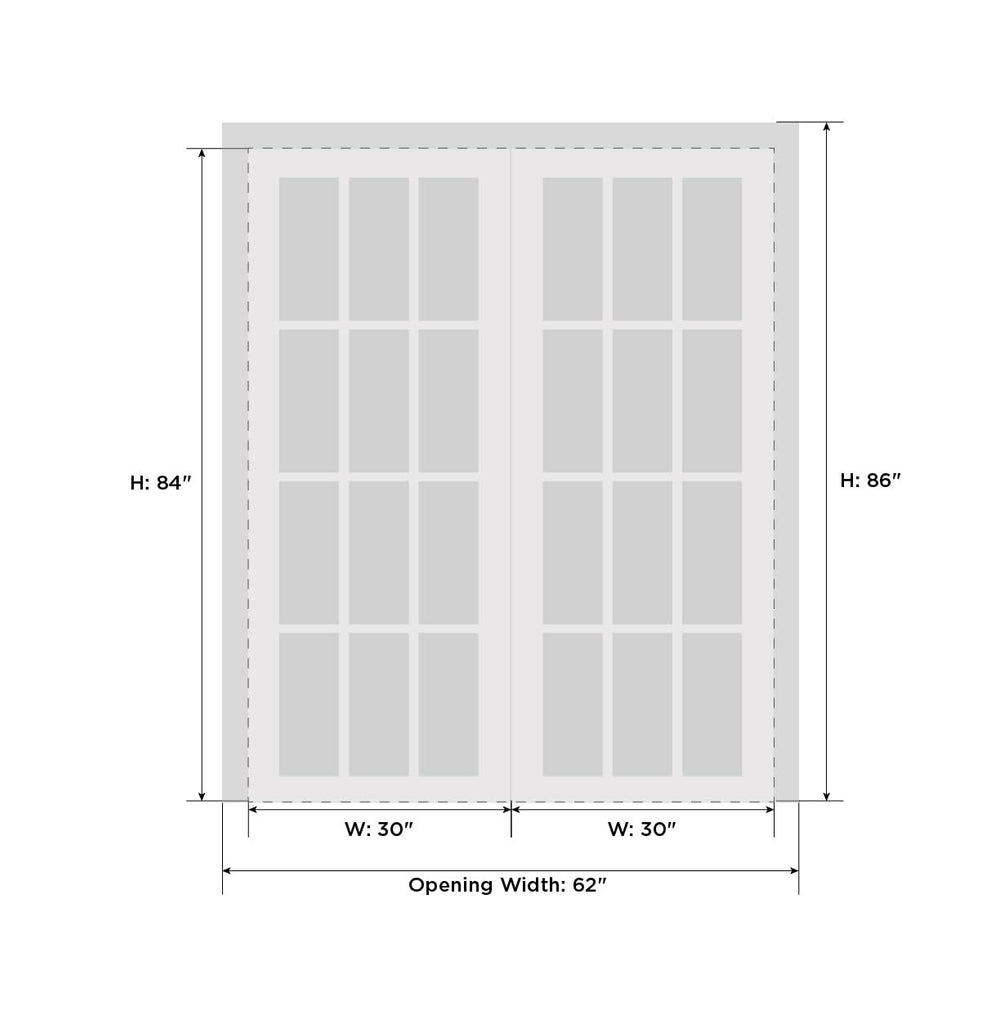 French Double Panel Lite Doors with Hardware | Lucia 22 White Silk with Frosted Opaque Glass | Panel Frame Trims