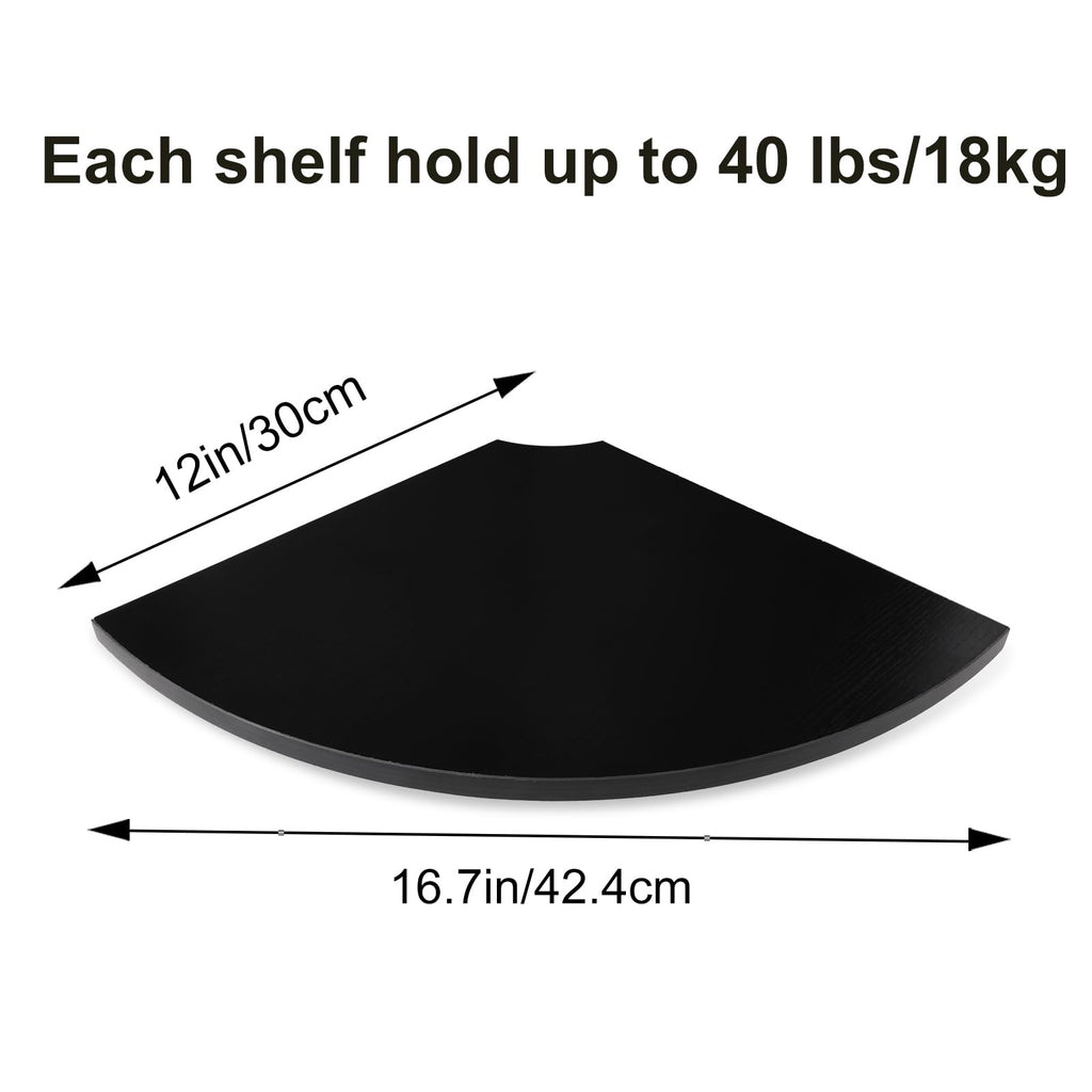 Corner Shelf Wall Mounted, 12-Inch Sector Wood Floating Corner Shelves with Wire Hole, Set of 2 Circular arc Corner