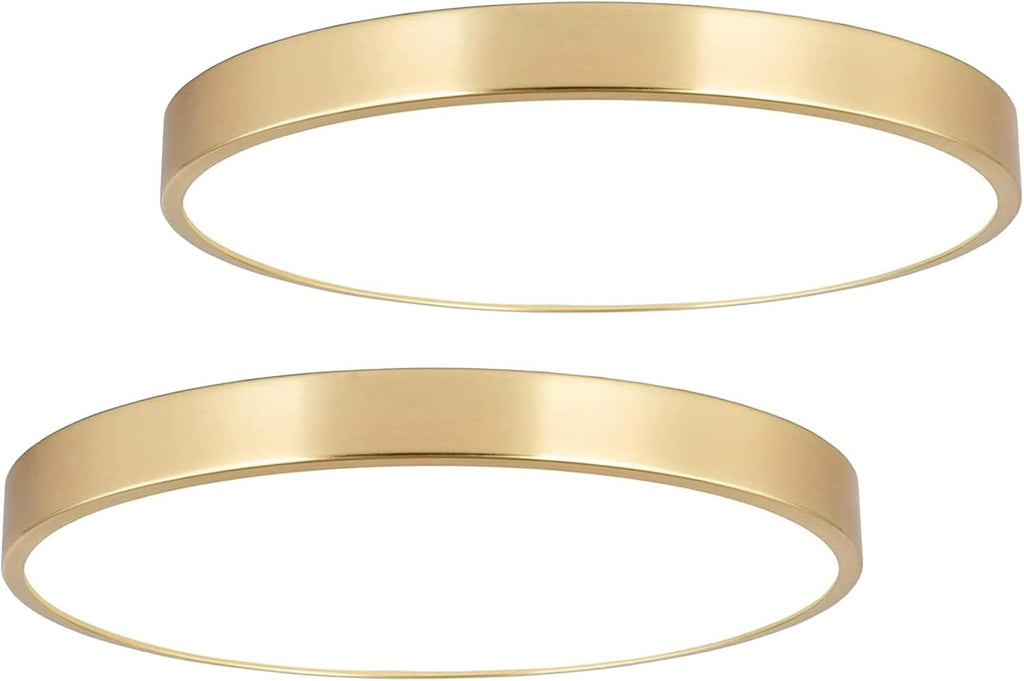 2 Pack 12 Inch Brushed Gold Metal Flush Mount LED Ceiling Light,3000K-5000K 20W Thin Round Ceiling Lamp,Modern Low