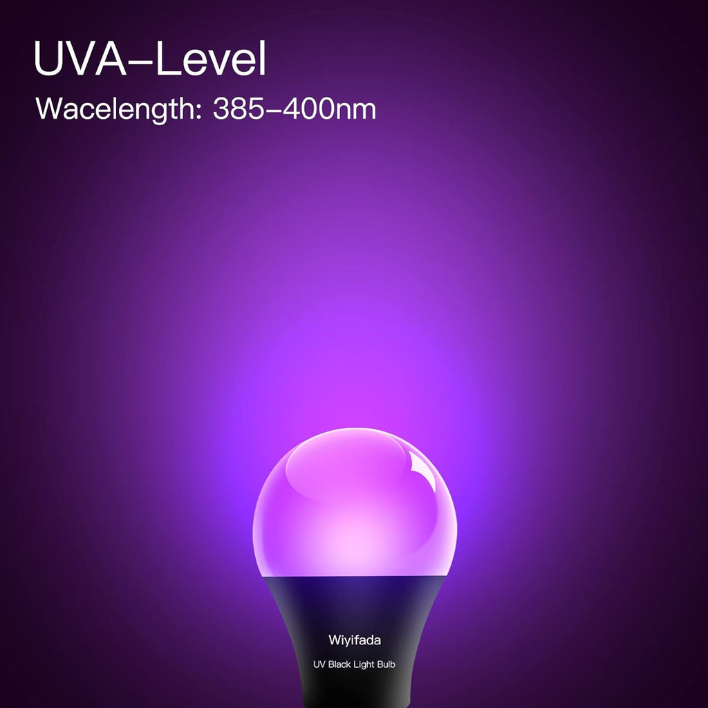 LED Black Light Bulbs 6 Pack, Dimmable A19 9W,UVA Level 385-400nm